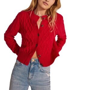 Favorite Daughter Cable Knit Cherry Red Eleanor Size XS Wool Cardigan